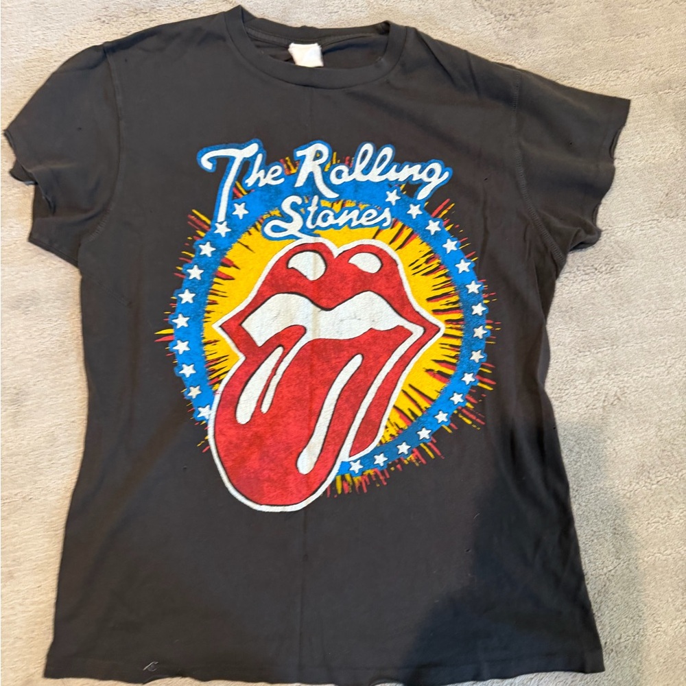 The Rolling Stones Black Tee with Red Tongue and Blue Starburst